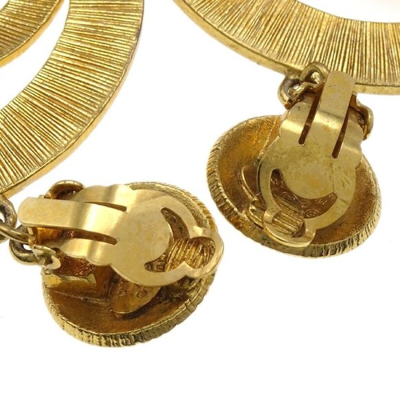 Chanel Dangle Hoop Earrings Clip-On Gold 27 18956 - Picture 3 of 5